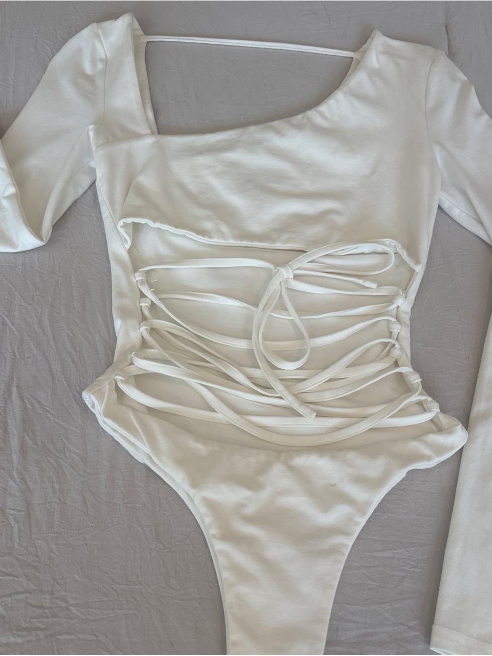 I.AM.GIA White Lace-Up Long Sleeve Bodysuit